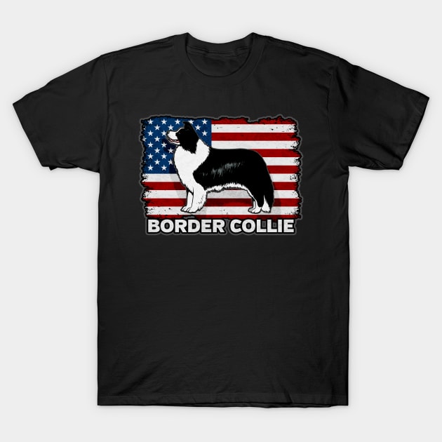 Border Collie Dog American Flag T-Shirt by RadStar